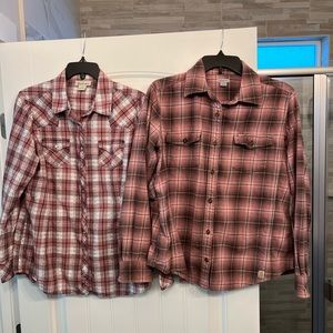 2 Ladies Plaid shirts, Size Large